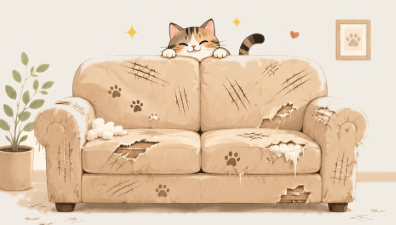 复习完成页中的猫咪插画，猫咪趴在沙发上